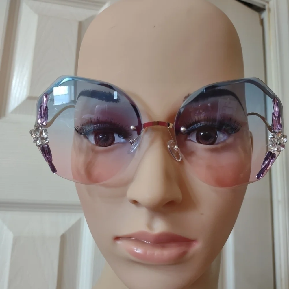New multi colored women's rimless rhinestone fashion sunglasses
